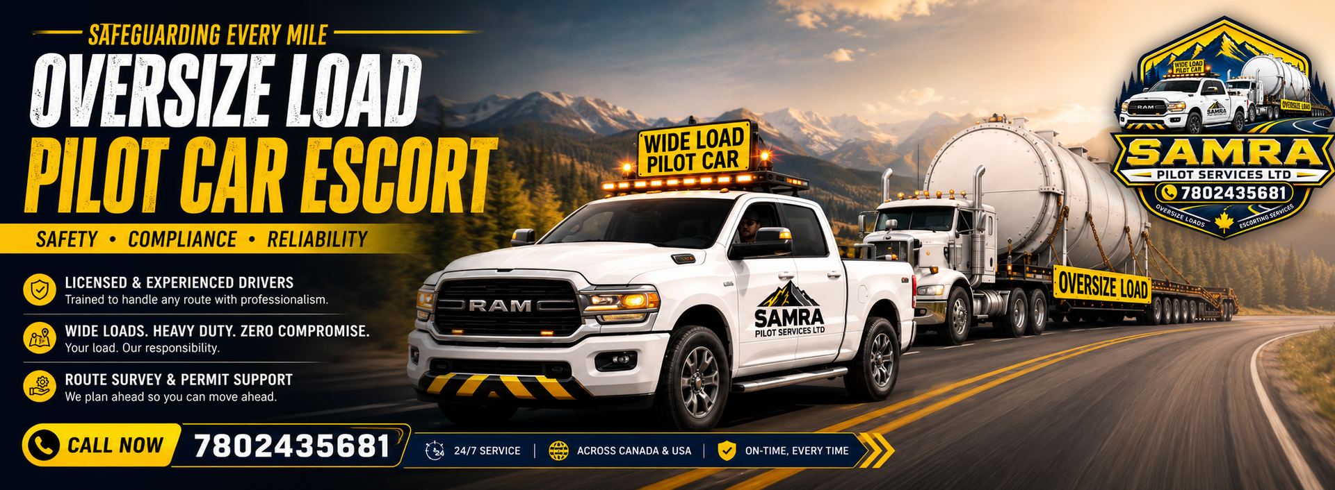 Oversize Load Pilot Car Escort Canada | Samra Car Pilot Services Ltd